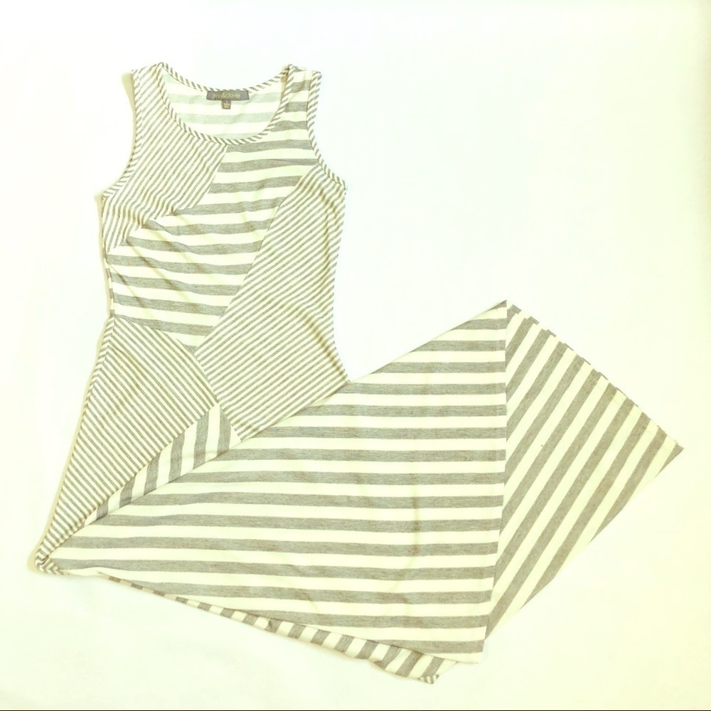 Finn & Clover Summer Maxi Dress White Gray Stripe Medium